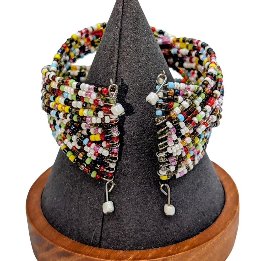 Modern Multi-Color Seed Bead Wire Cuff Bracelet One Size Fits Most