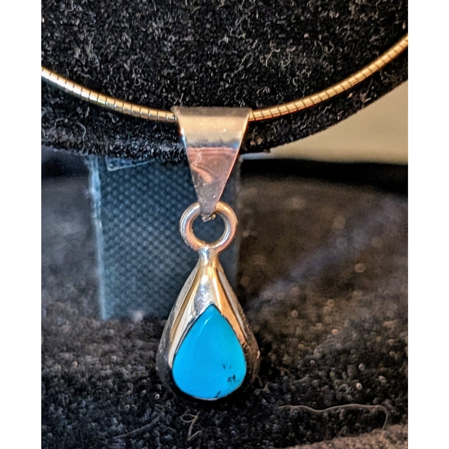 Mexico 925 Sterling Turquoise Inlay Teardrop Bracelet, Necklace & Earring Set