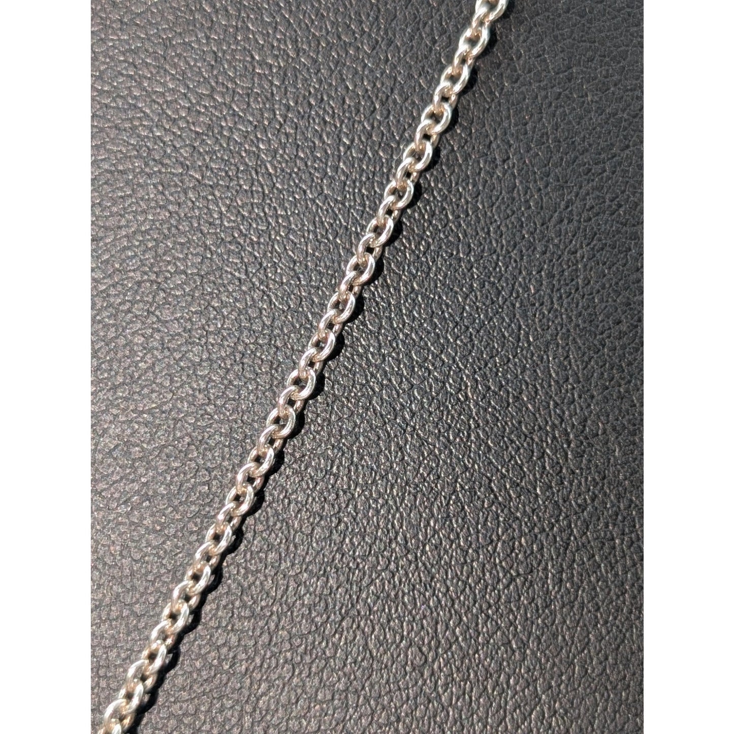 Vintage Sterling Silver Green Cabochon Pendant 18.5" Chain Necklace