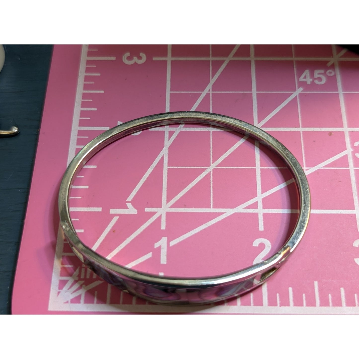 Vintage Taxco 925 Sterling Silver Abalone Inlay Hinged Bangle Bracelet