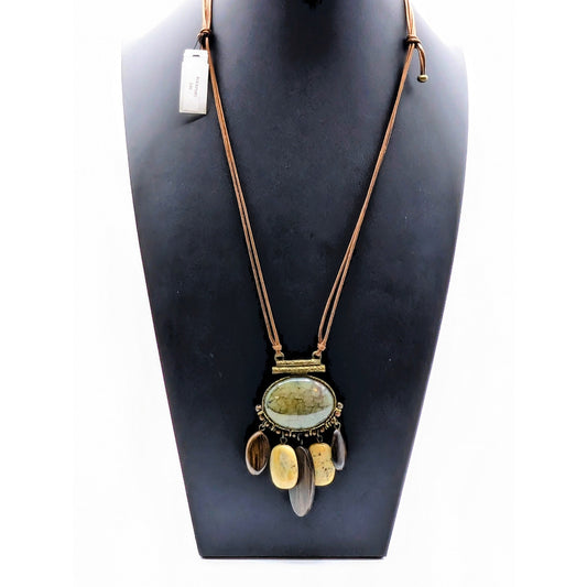 NWT Premier Designs Rockport Natural Earthy Boho Stone Adjustable Cord Necklace