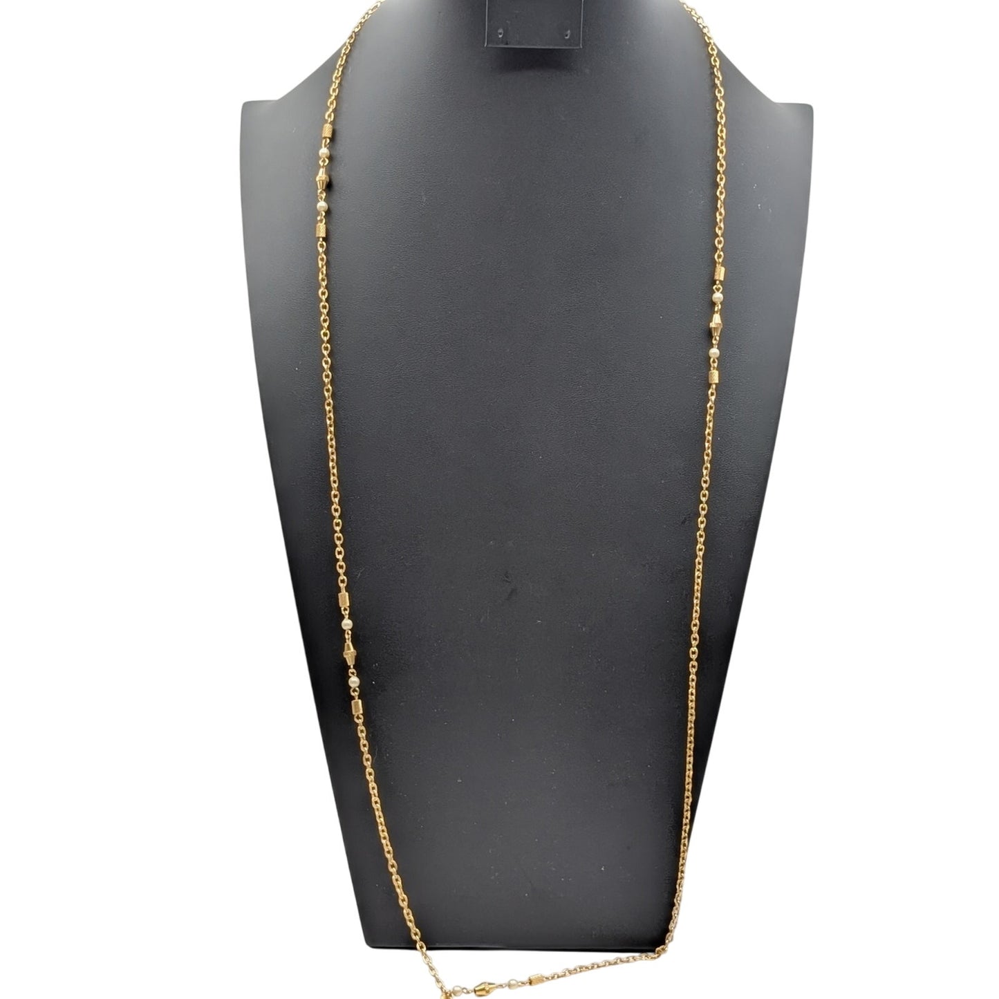 Vintage Gold Plated Beaded Faux Pearl Chain Approx. 47" Long Chain Necklace