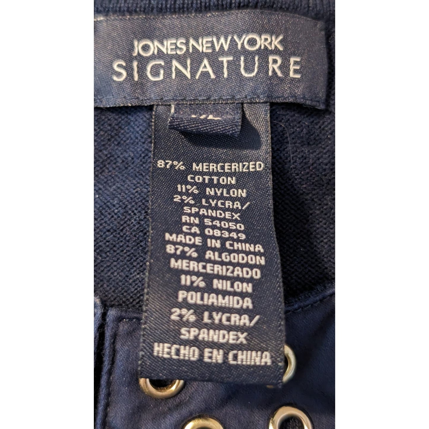 Jones New York Signature Vintage Navy Grommet Placket Cardigan Womens Sz XL