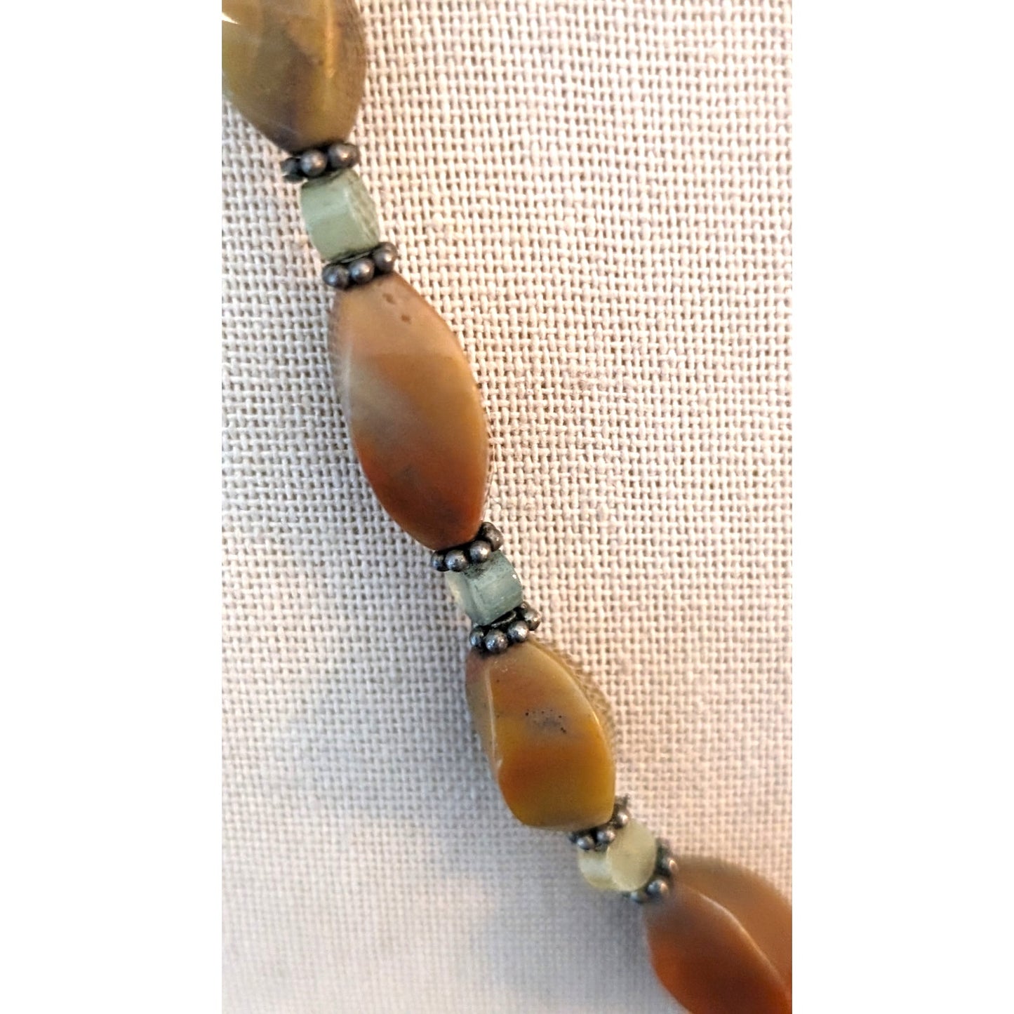 Vintage Gemstone Bead Necklace W/ 925 Silver Hook Clasp and Chain