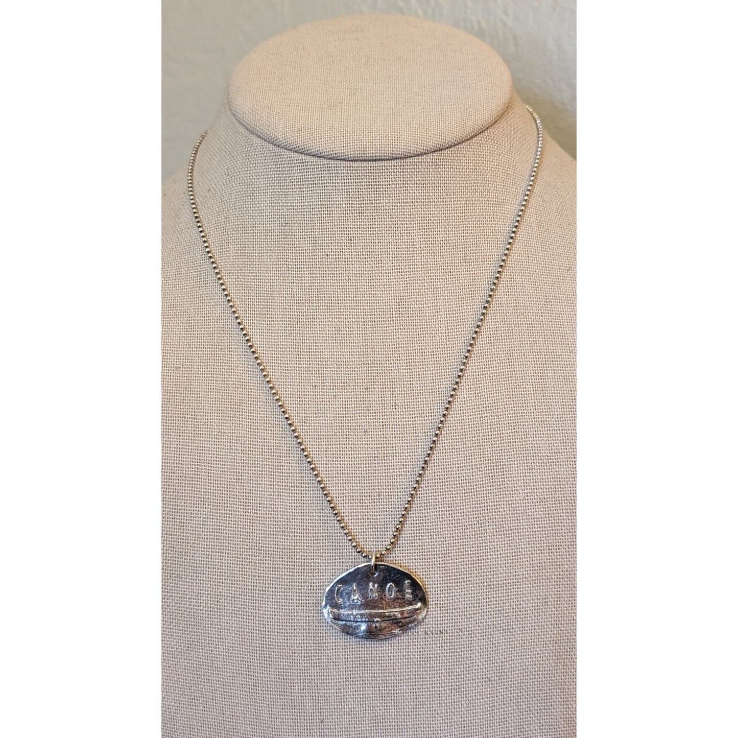 925 Sterling Silver Italy Round 'Canoe' Pendant Bead Ball Chain Necklace