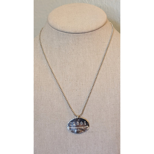 925 Sterling Silver Italy Round 'Canoe' Pendant Bead Ball Chain Necklace