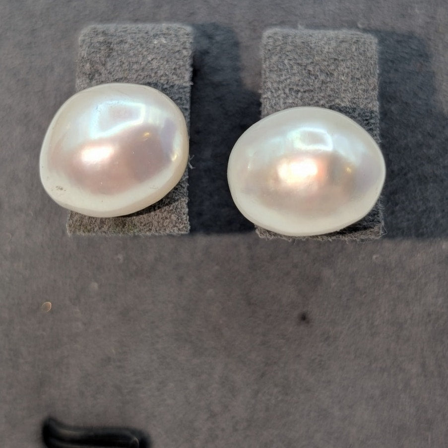 925 Sterling Silver White Freshwater 11mm Pearl Stud Earrings