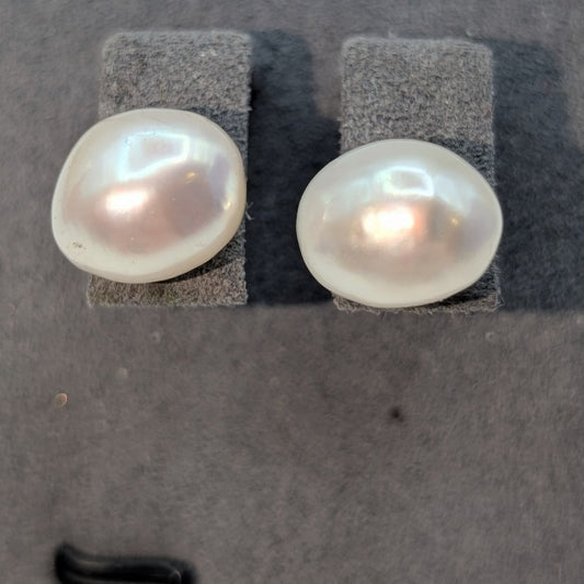 925 Sterling Silver White Freshwater 11mm Pearl Stud Earrings
