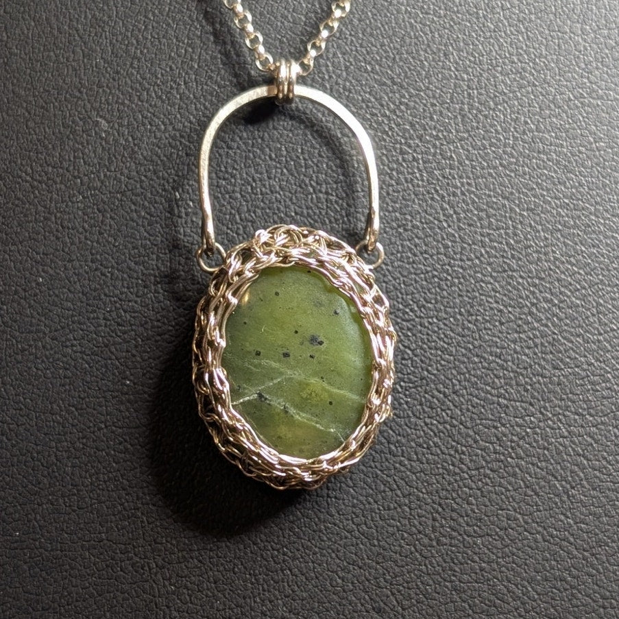 Precious Meshes Artisan Hand Crocheted Sterling Wire Stone Pendant Necklace