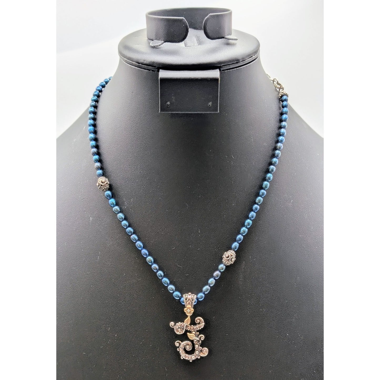 Barbara Bixby Sterling & 18K Gold Initial Letter 'J' Pendant Blue Pearl Necklace