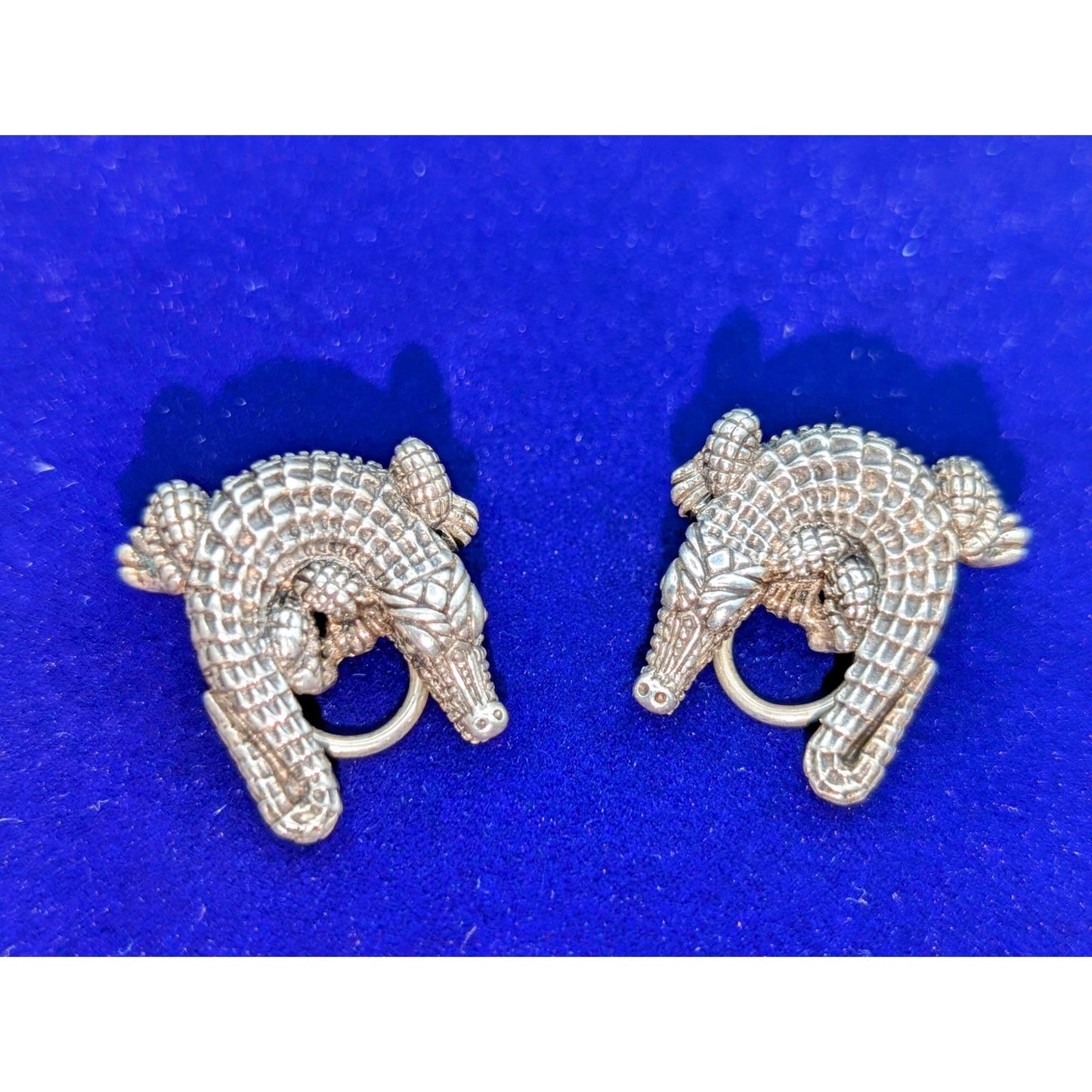 RARE! Signed Barry Kieselstein-Cord Sterling Alligator Omega Clip On Earrings
