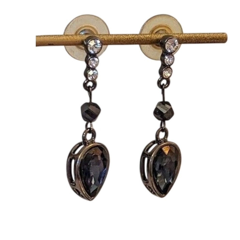 Vera Wang Blue Crystal and Rhinestone Dangle Post Gun Metal Earrings