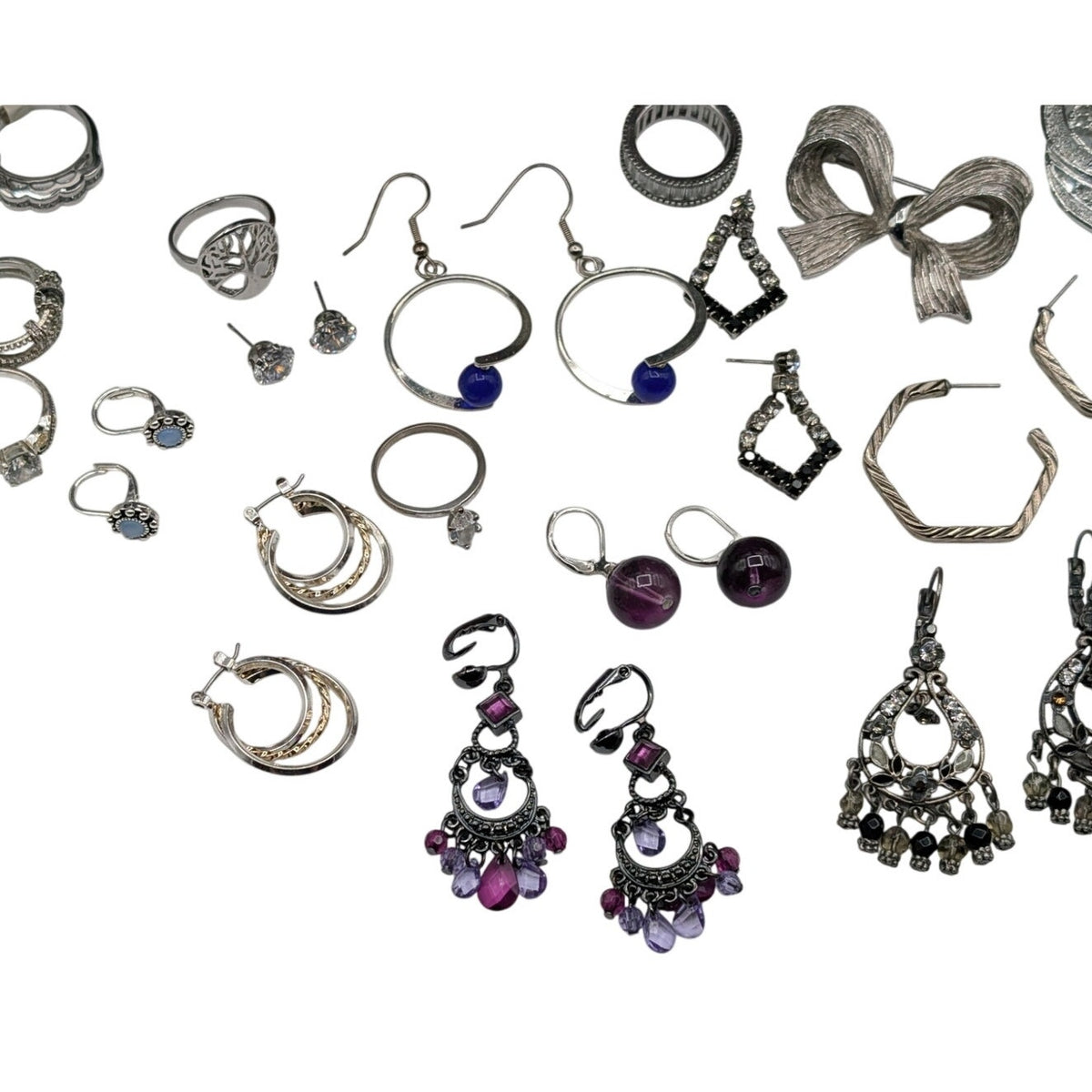 Reseller's Delight 56 Pcs of Silver Tone Vintage to Modern Costume Jewelry