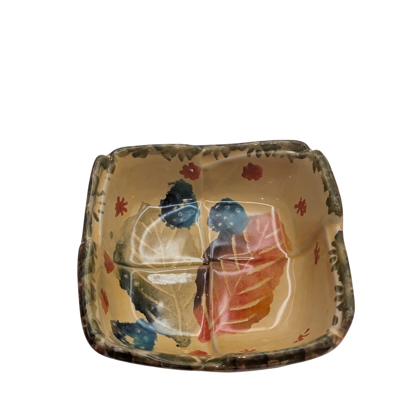 Set of Two Italian Pottery Hand Painted Square Bowls