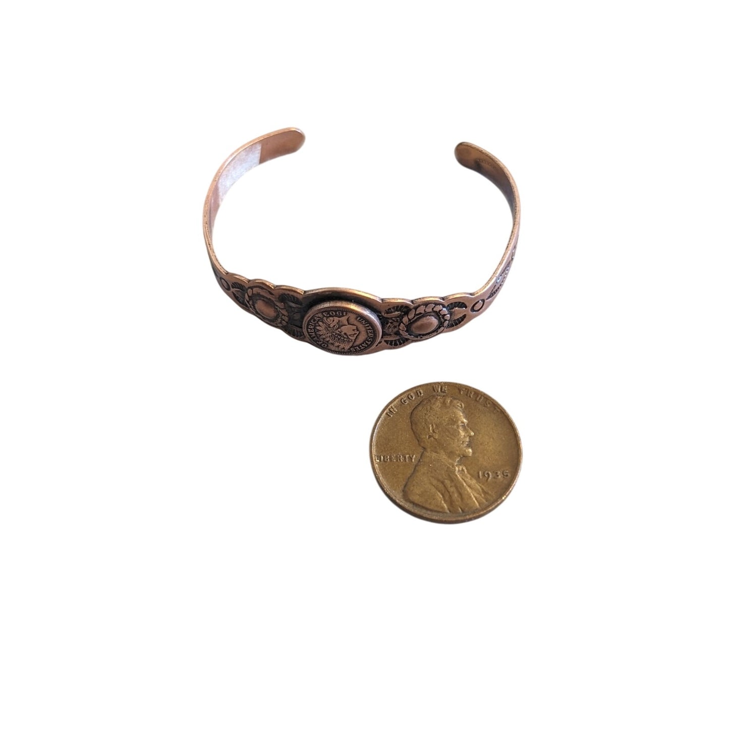 Vintage Southwestern Baby/Child's 1903 Indian Head Solid Copper Cuff Bracelet