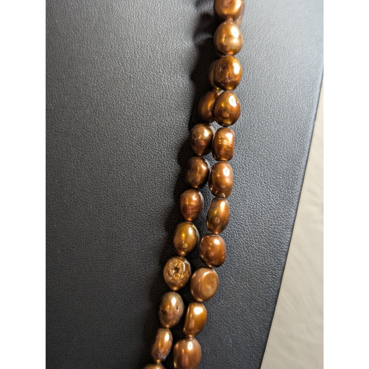 Vintage 66" Copper/Bronze Tone Freshwater Pearls Necklace 115.7g