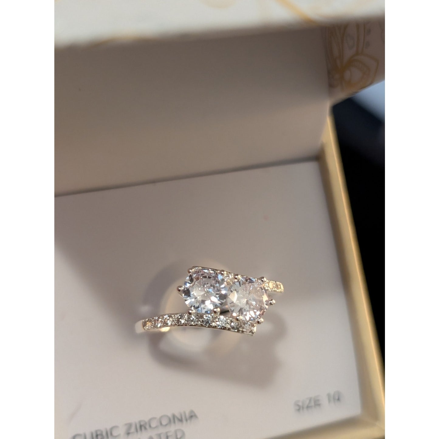 Charter Club NWT Double Solitaire CZ Silver Plated Ring Size 10