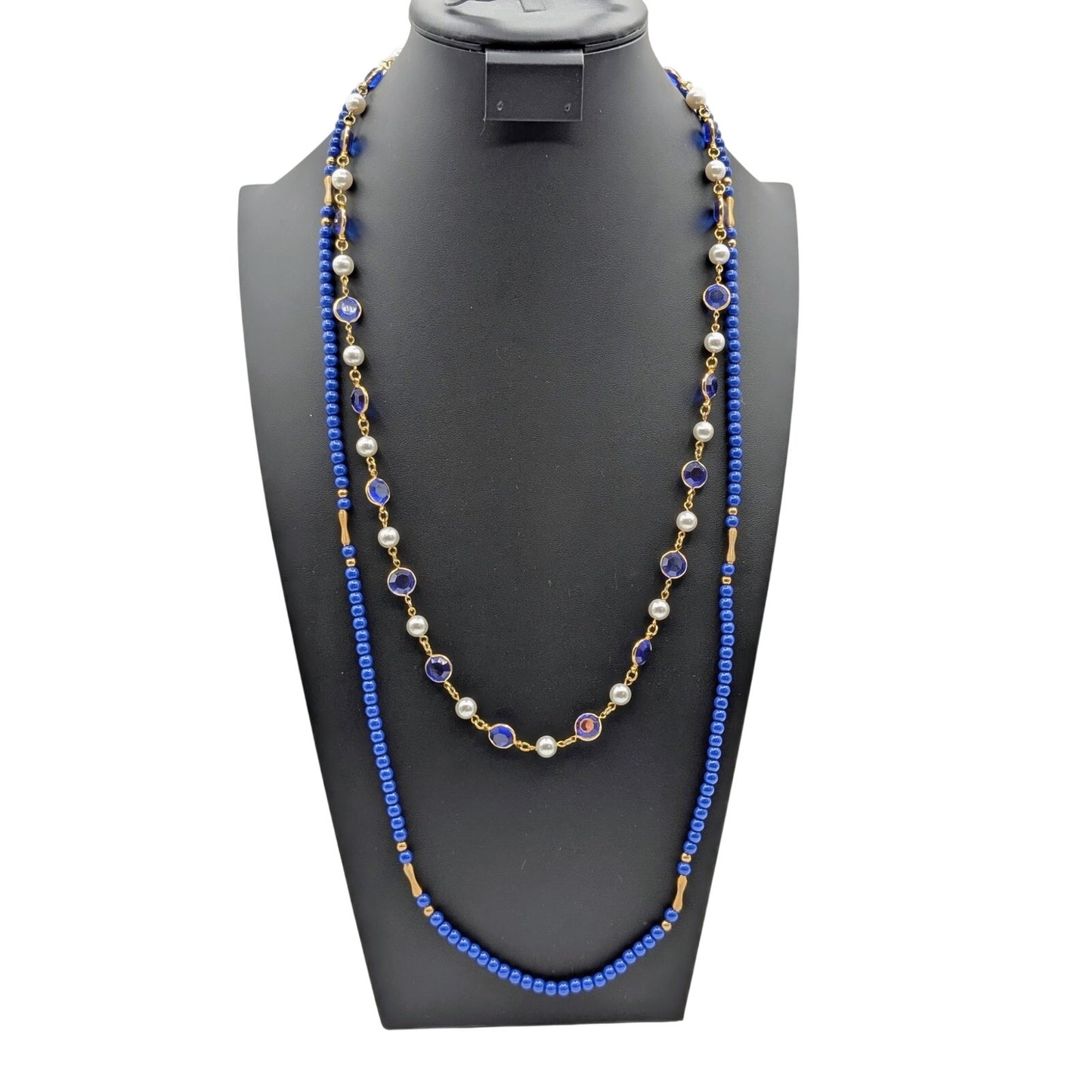 Lot of Two Vintage Blue Gold Tone Long Necklaces
