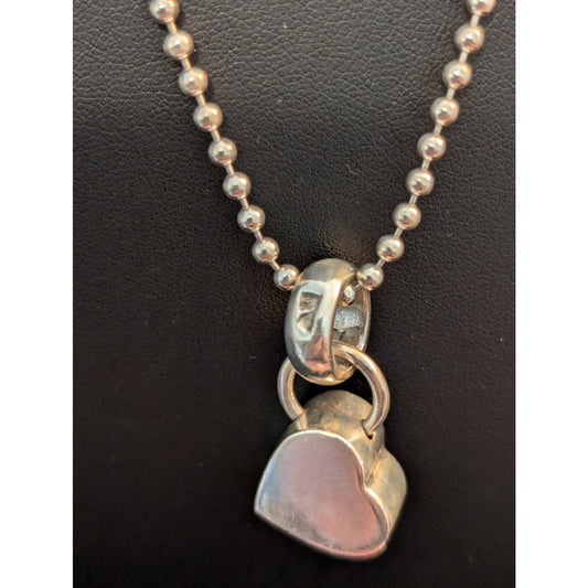Retired Silpada 925 Sterling Chunky Heart Dangle Pendant Bead Ball Necklace