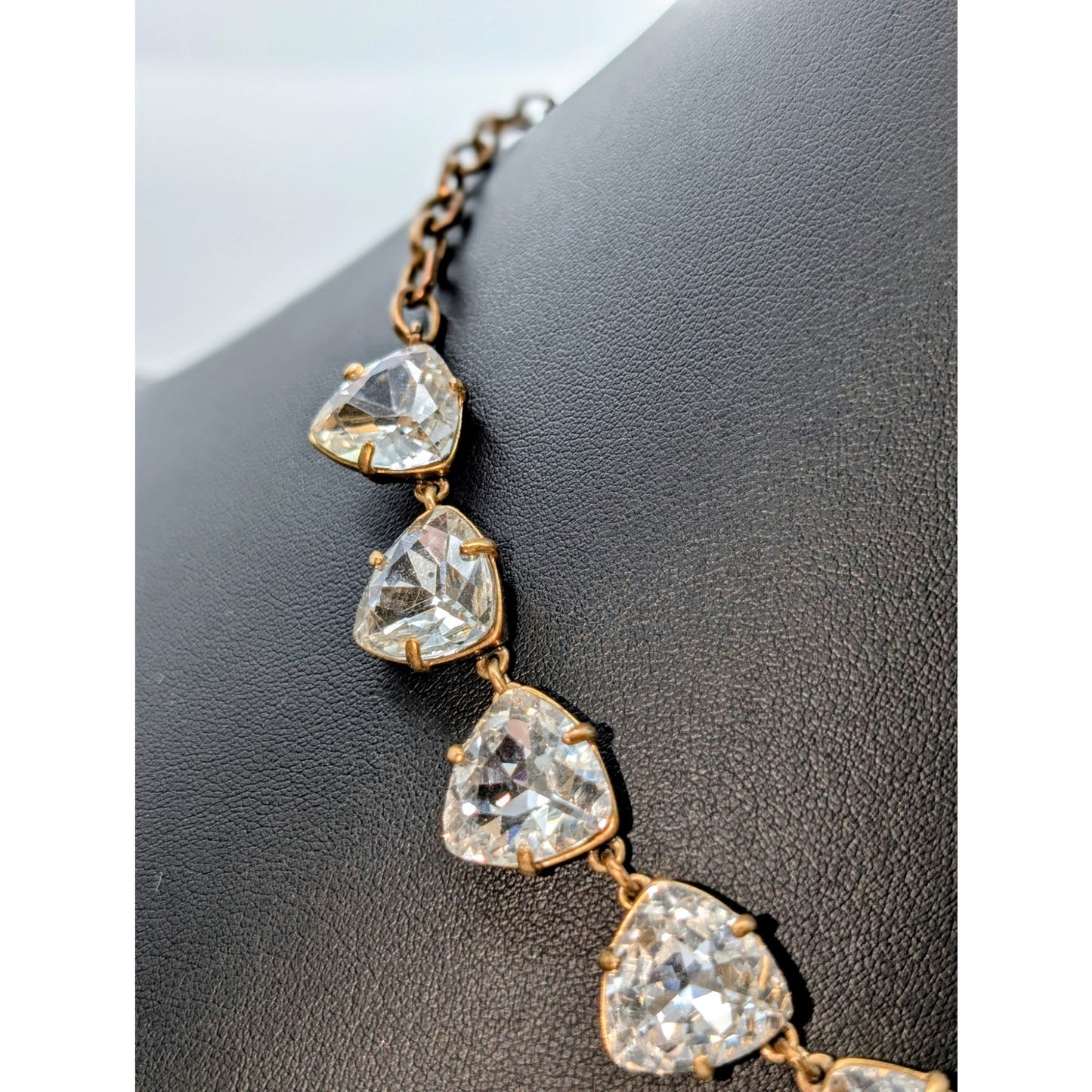 Stella & Dot Large Trillion Rhinestone Antiqued Gold Tone Necklace