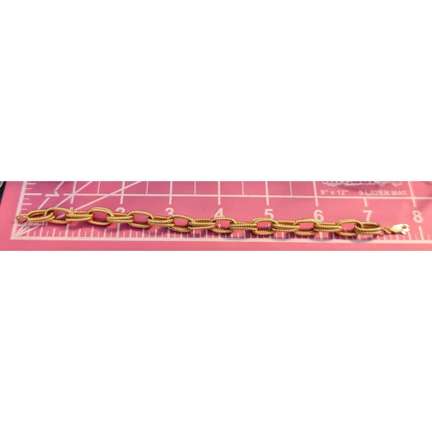 14Kt Yellow Gold Textured Double Link Chain Lobster Claw Clasp Bracelet