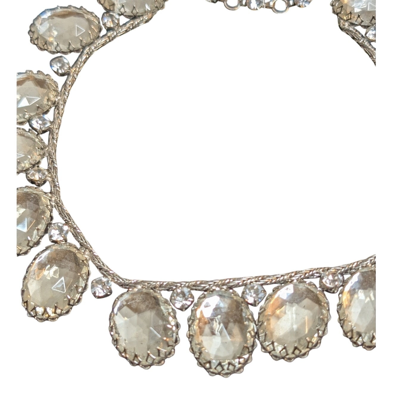 SCHREINER Rare New York Glass Cabochon & Silver Braided Chain Vintage Necklace