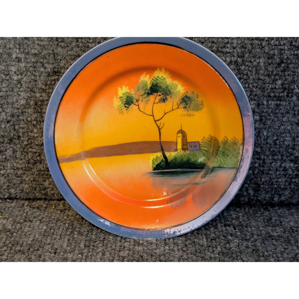 Vintage Hand-Painted Japanese Sunset Blue Lustre Rim 6" Plate