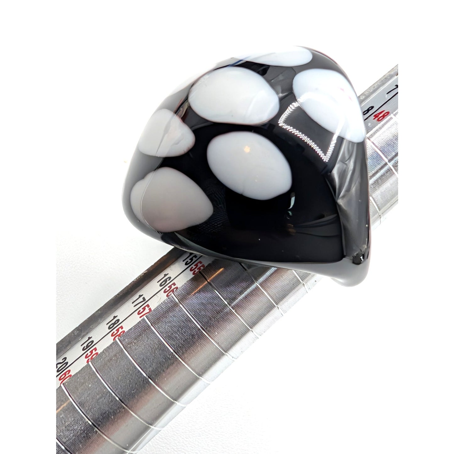 Chunky Black Polka Dot Lampwork Glass Dome Ring Size 6