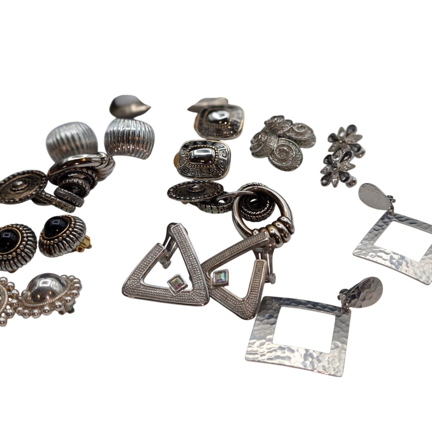 Lot of Ten Pair of Vintage Clip On Silver Tone Theme Earrings