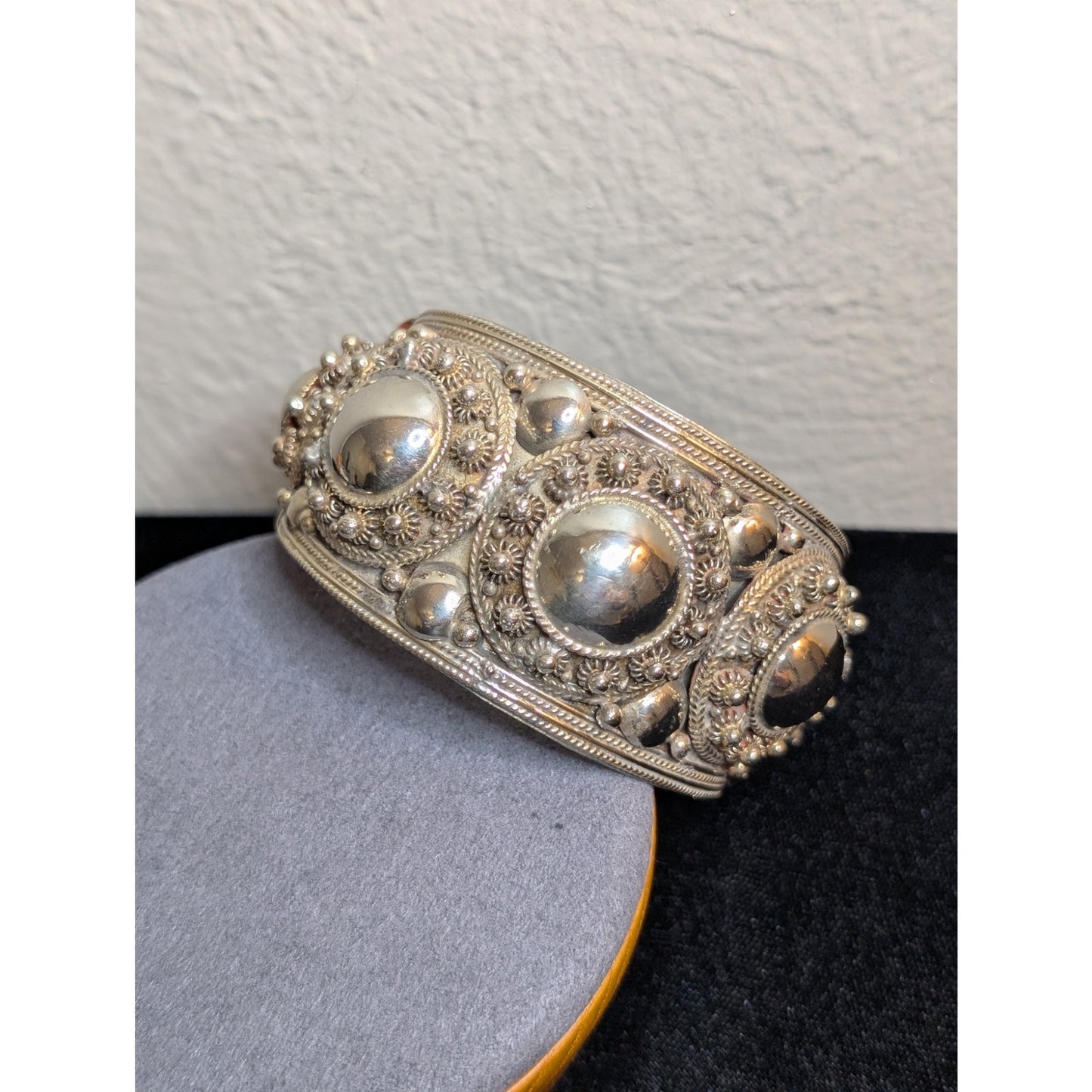 Rare Vintage Antique Siam Sterling Silver 64g 7" Wide Cuff Bracelet
