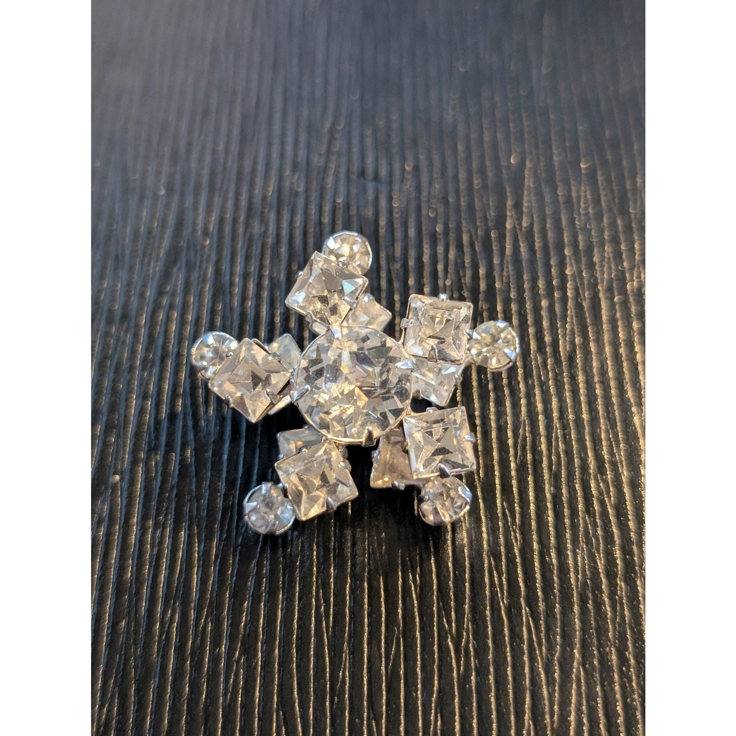 Vintage Flower Pinwheel Rhinestone Brooch