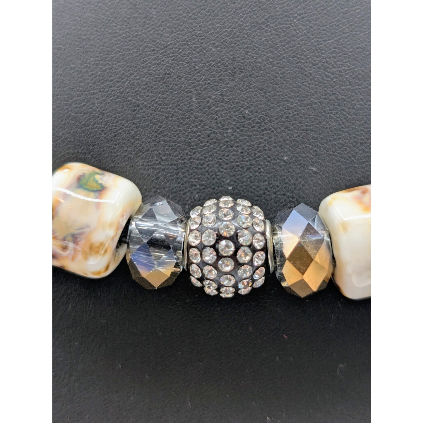 Modern Tribal Leather Cord Glass Metal Crystal Rhinestone Ball Bead Necklace