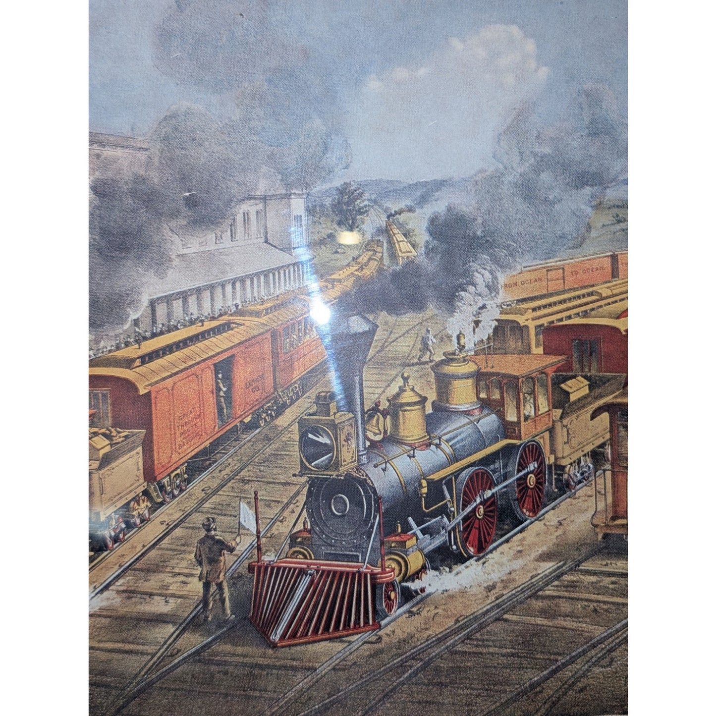 1874 Currier Ives Litho Art American Railroad Scene Express Train Parson Atwater