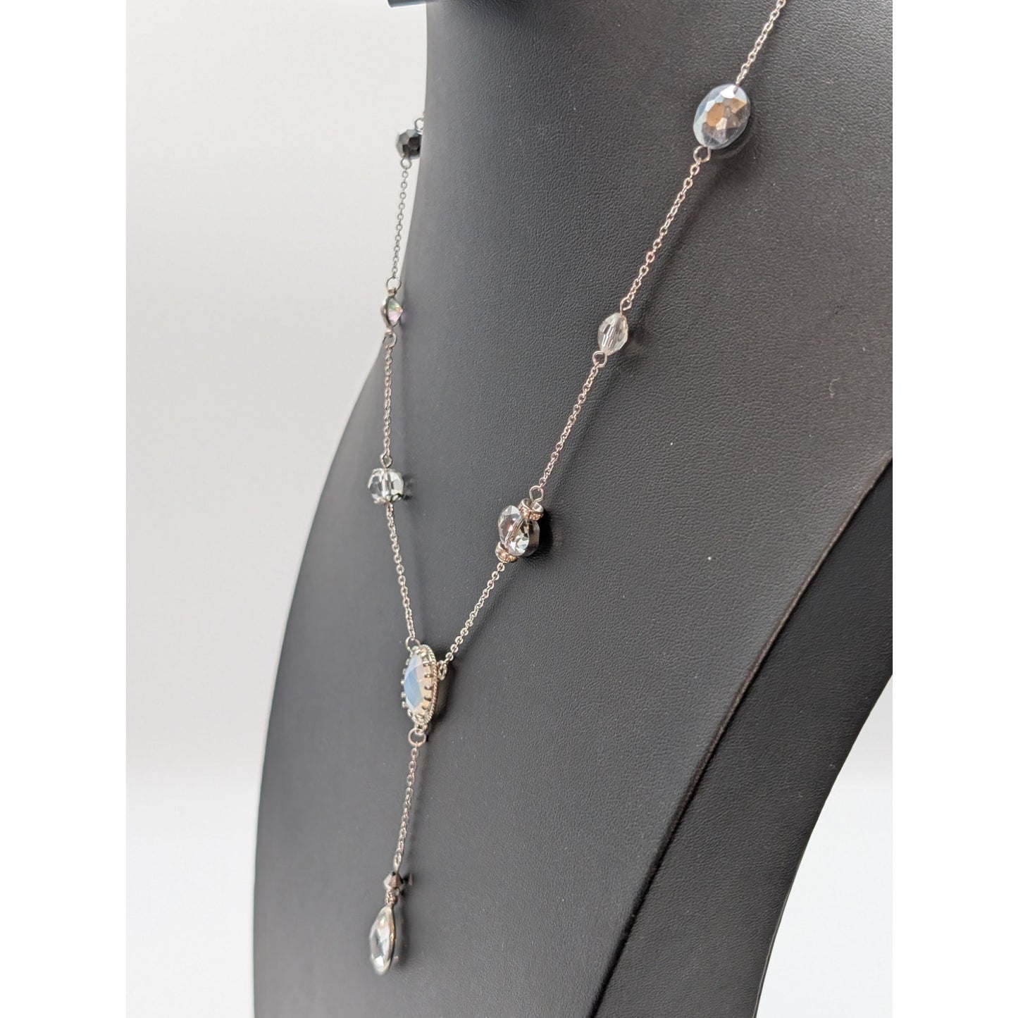 Ali-Khan New York Silver Tone Crystal Y Dangle 18"-21.25" Necklace