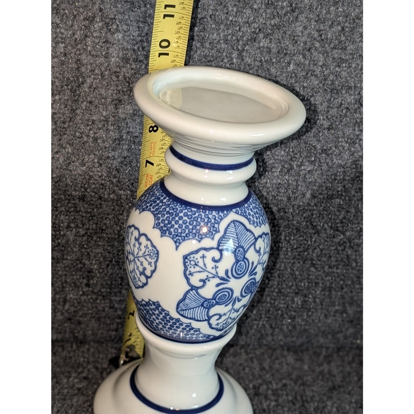 Vintage Porcelain Chinoiserie Blue & White Floral Mosaic Pillar Candle Holder
