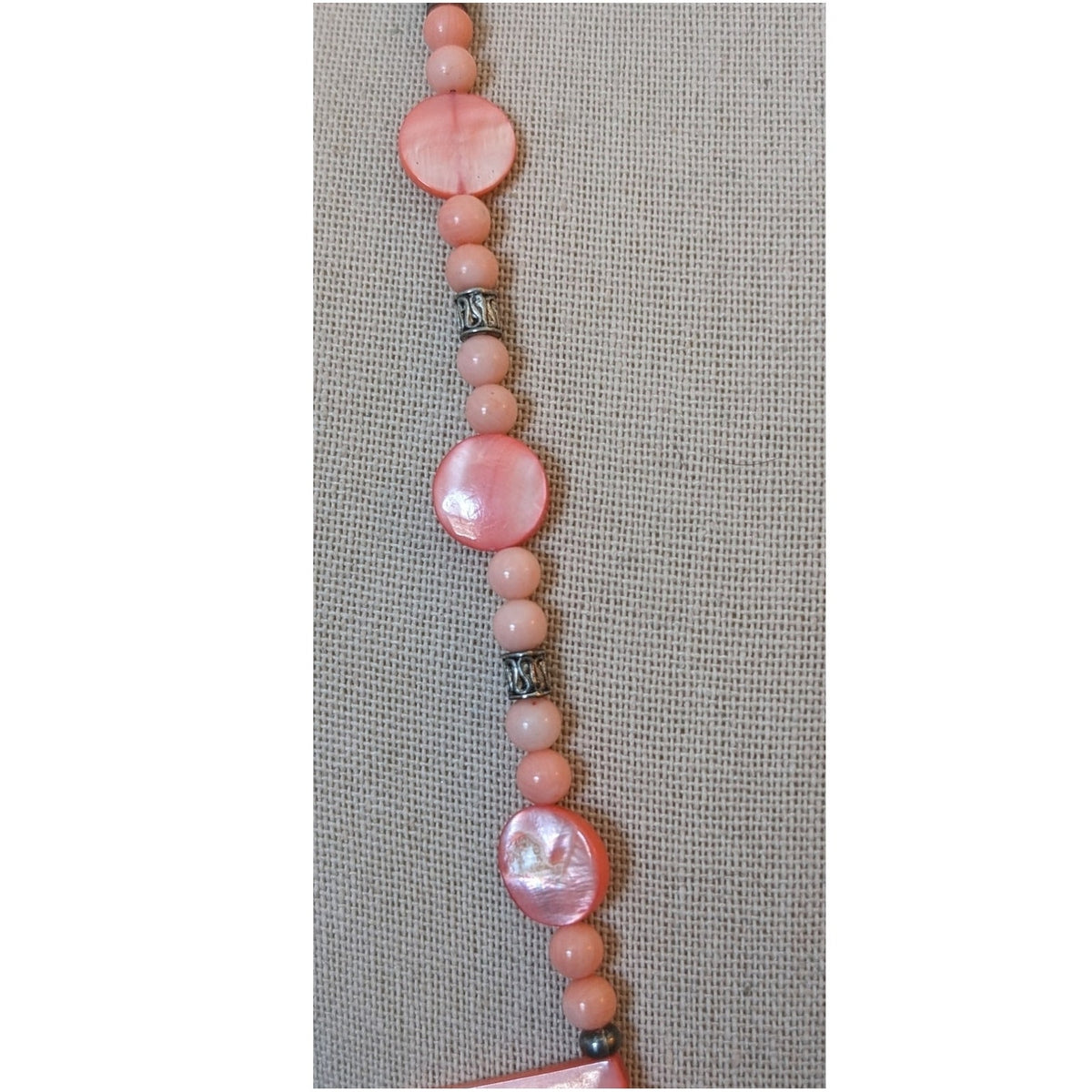 Peach Shell Coral Silvertone Bali Bead Toggle 25" Necklace
