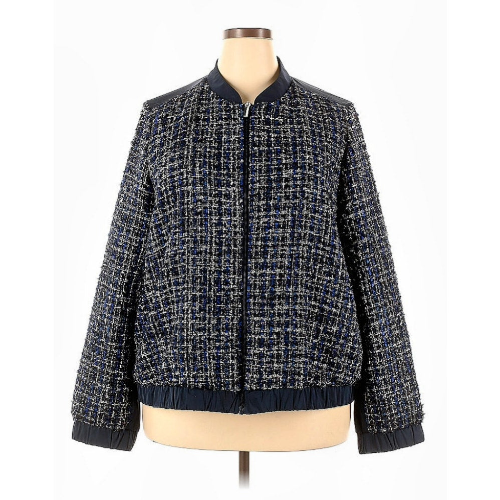 Persona by Marina Rinaldi Metallic Tweed Zip Front Bomber Jacket Sz 18 (Plus)