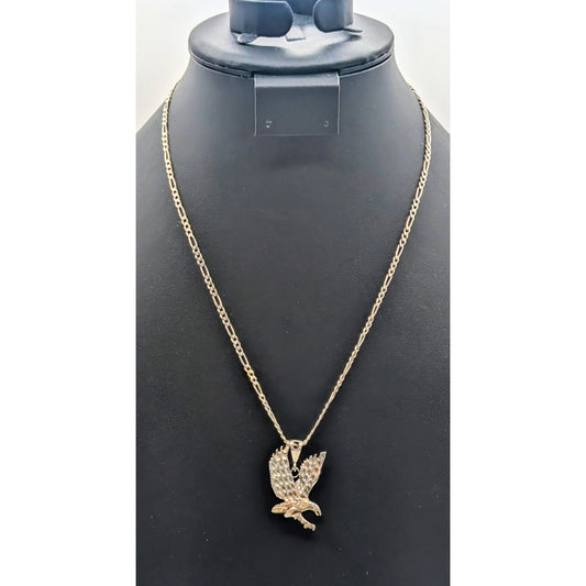 Vintage 925 Sterling Silver Diamond Cut Eagle Pendant 20" Figaro Chain Necklace