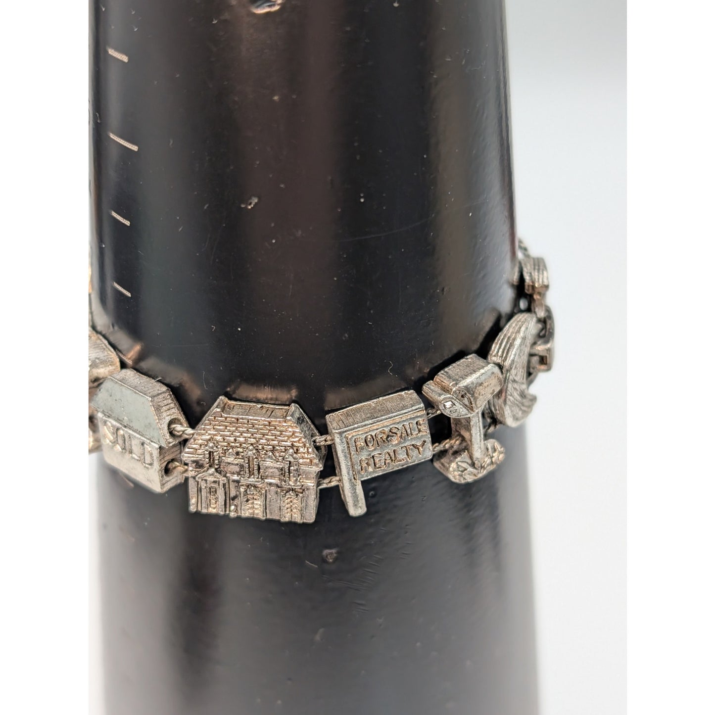 Vintage BG Slide Charm Silver Tone Realtor Bracelet 7 1/2" Long