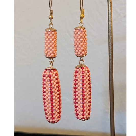 Vintage Peach Salmon Beaded Dangle French Wire Earrings