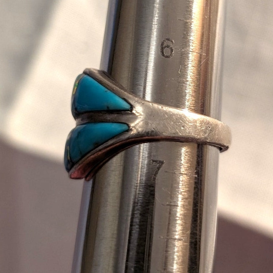 VTG Hallmark Stamped 'Feather Sterling' Turquoise Opal Inlay Ring Sz 6.5-6.75