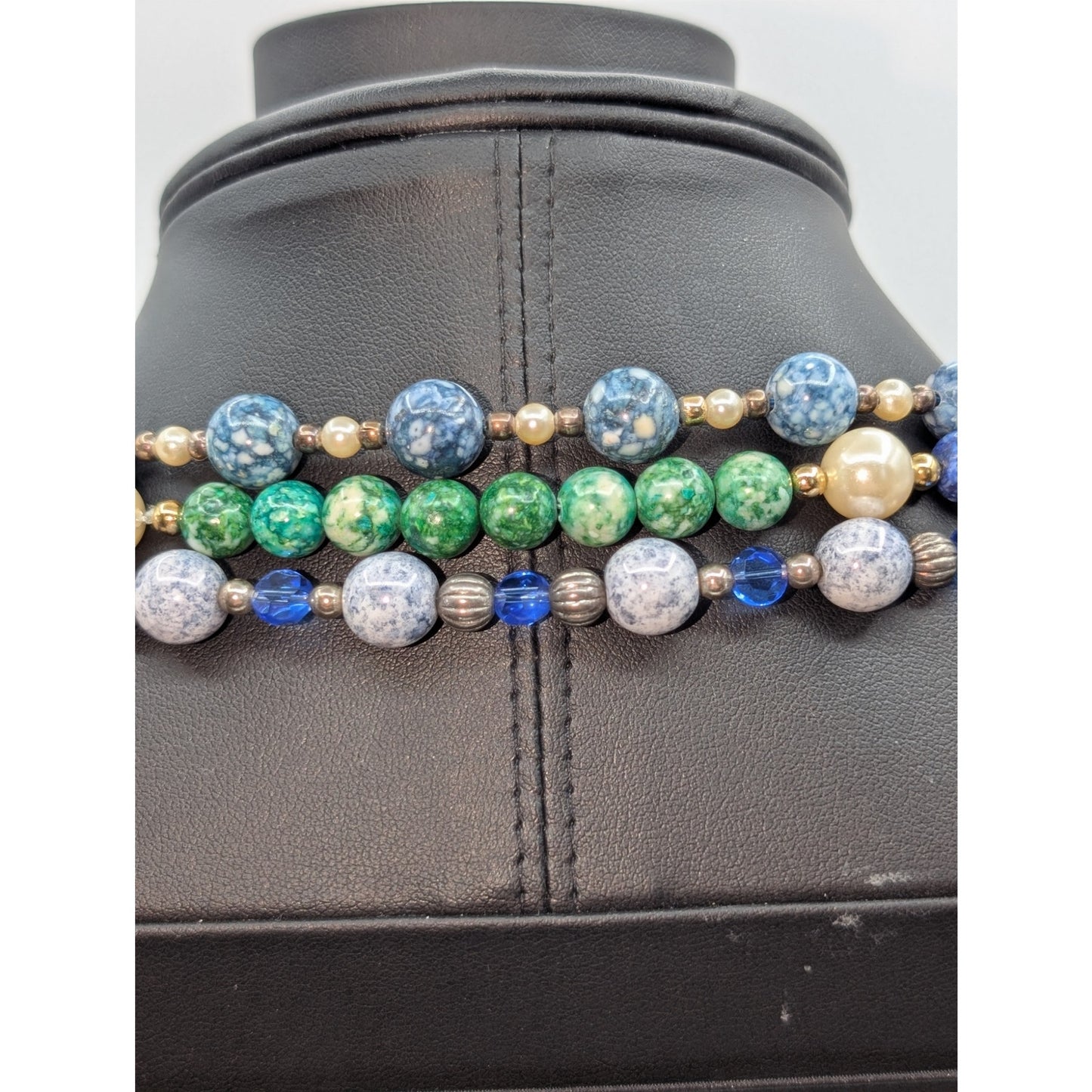 Vintage Blue & Green Stone Beaded Over the Head Lot of Three Necklaces