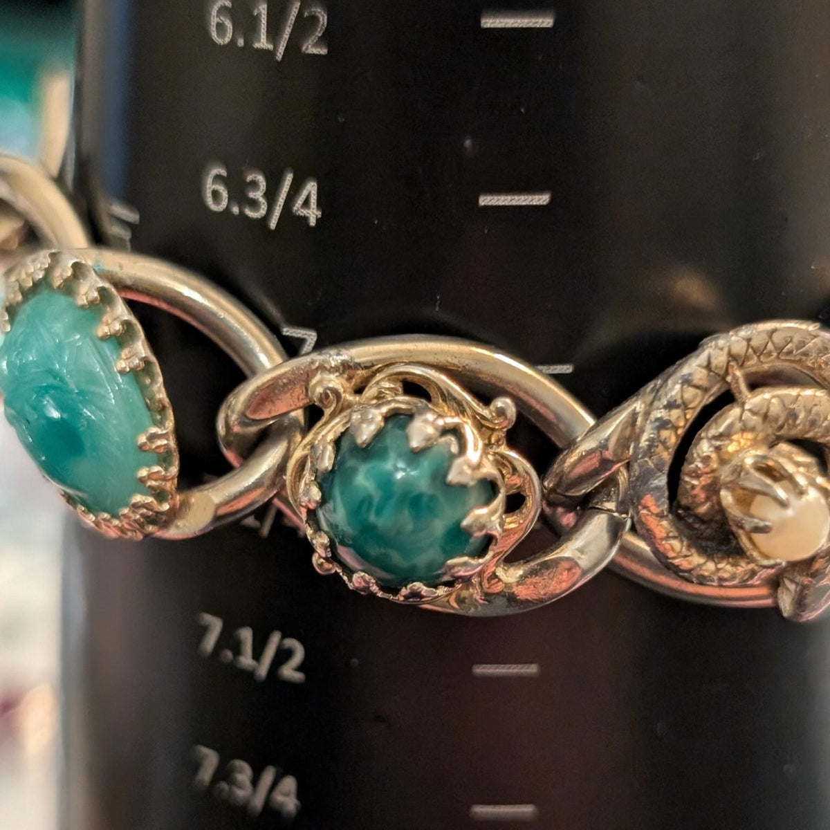 Vintage Carved Scarab Multi-Station Chain Link Gold Tone Toggle Clasp Bracelet