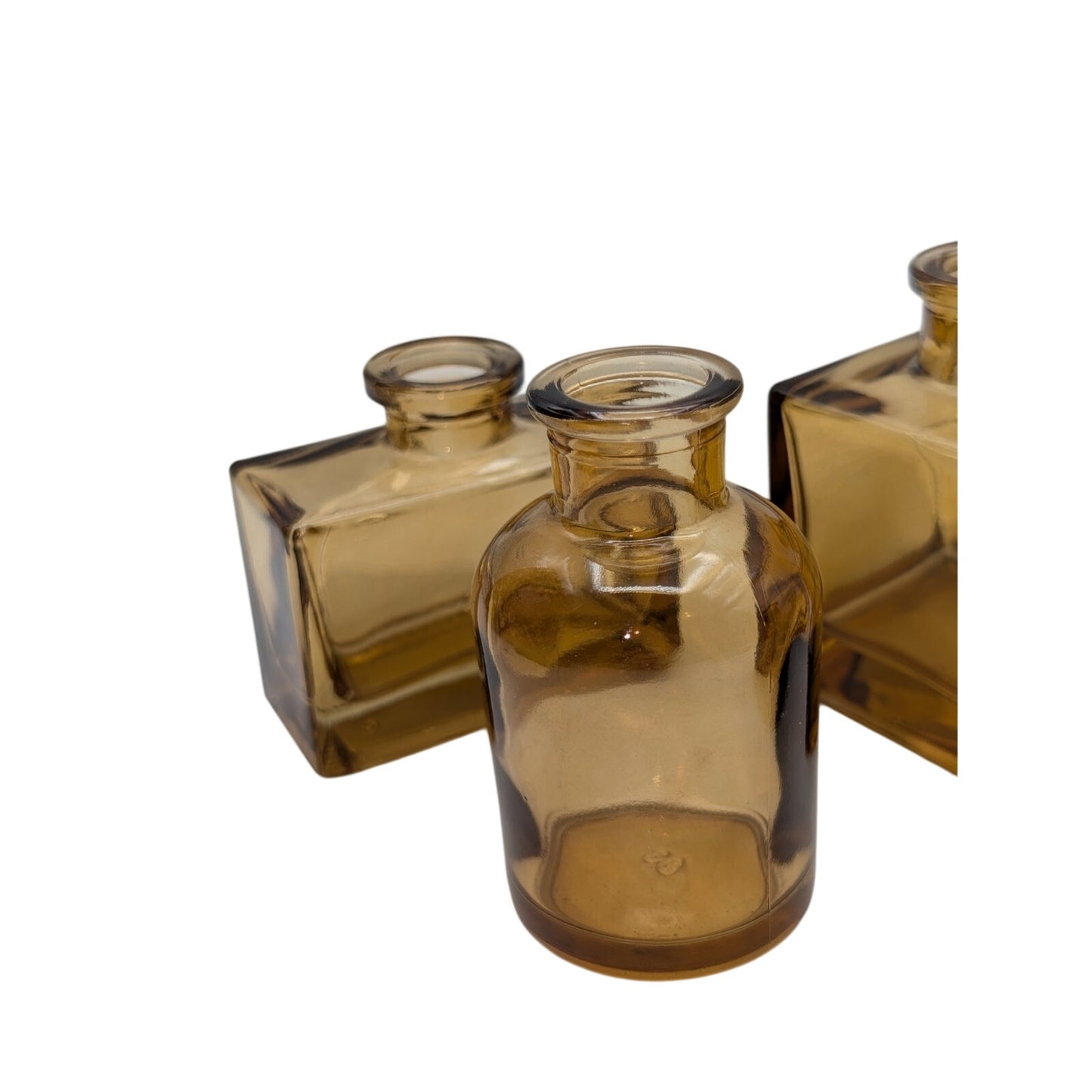 Five Brown Glass Multi-Shape Multi-Size Bud Vases