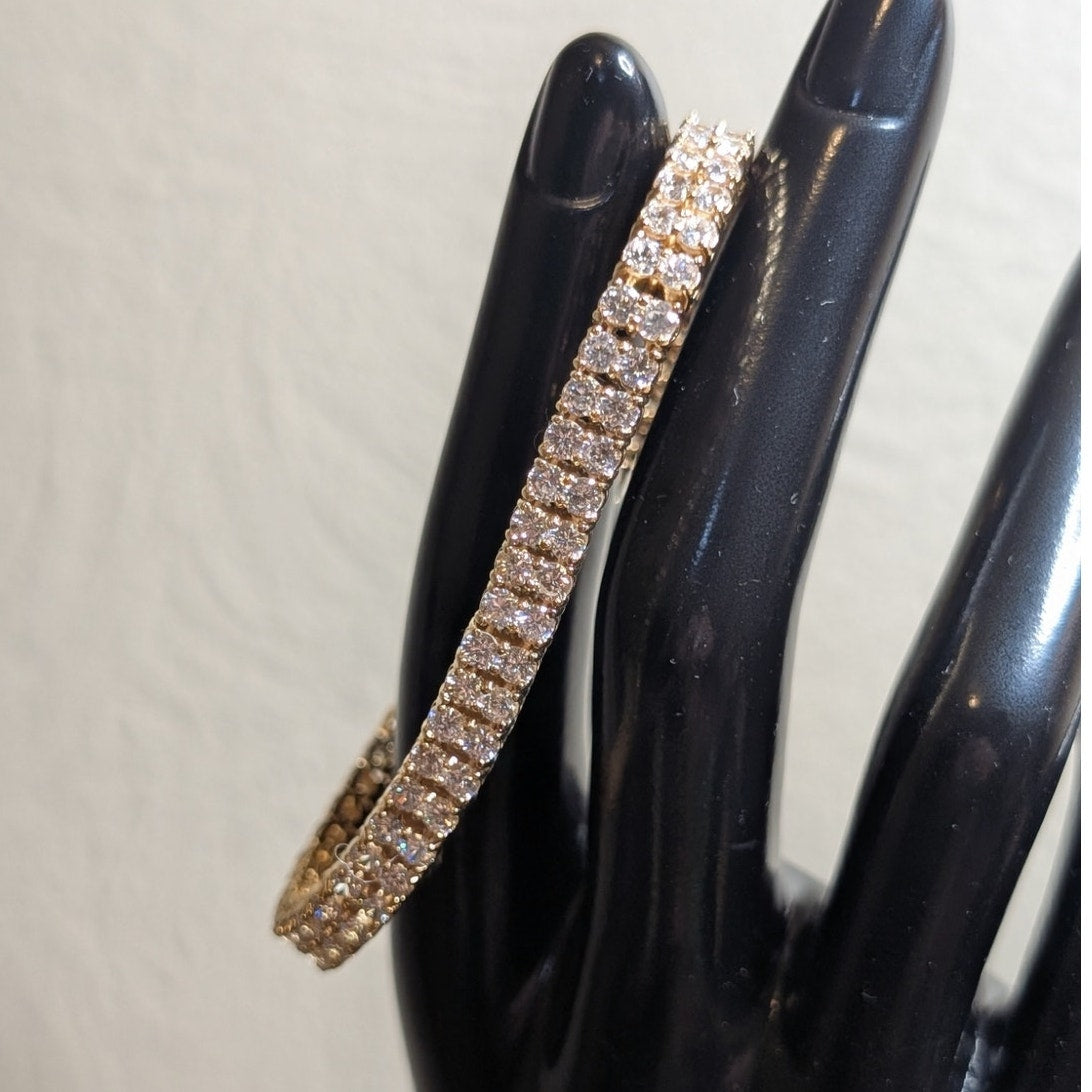 925 Vermeil Sterling Two Row Princess Cut CZ Two Safety Latches Tennis Bracelet