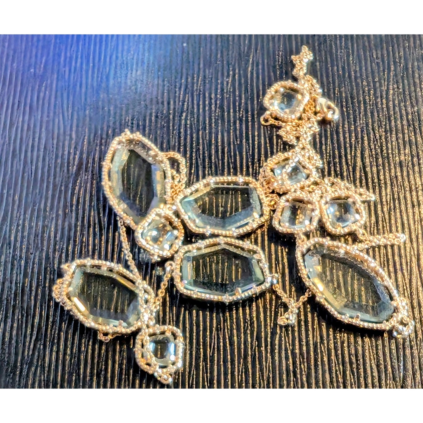Hand-Crafted Abstract Blue Green Glass Crystal & CZ Gold Plated Chain Necklace