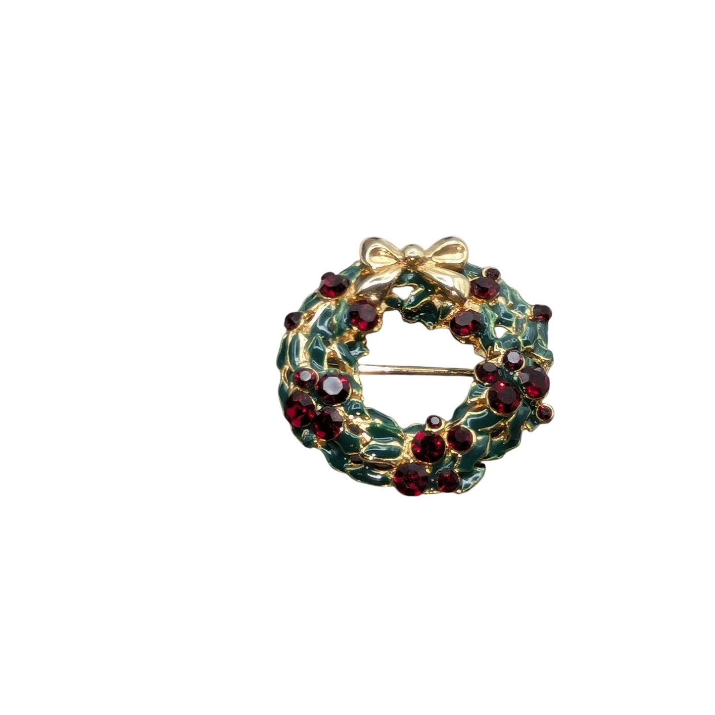 Vintage Liz Claiborne Ruby Red Rhinestone Gold Tone 1.5" Wreath