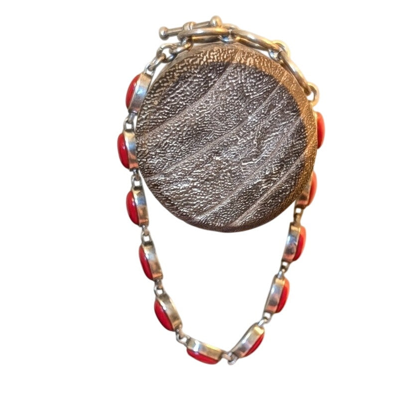 925 Sterling Silver Brilliant Red Coral Toggle Bracelet