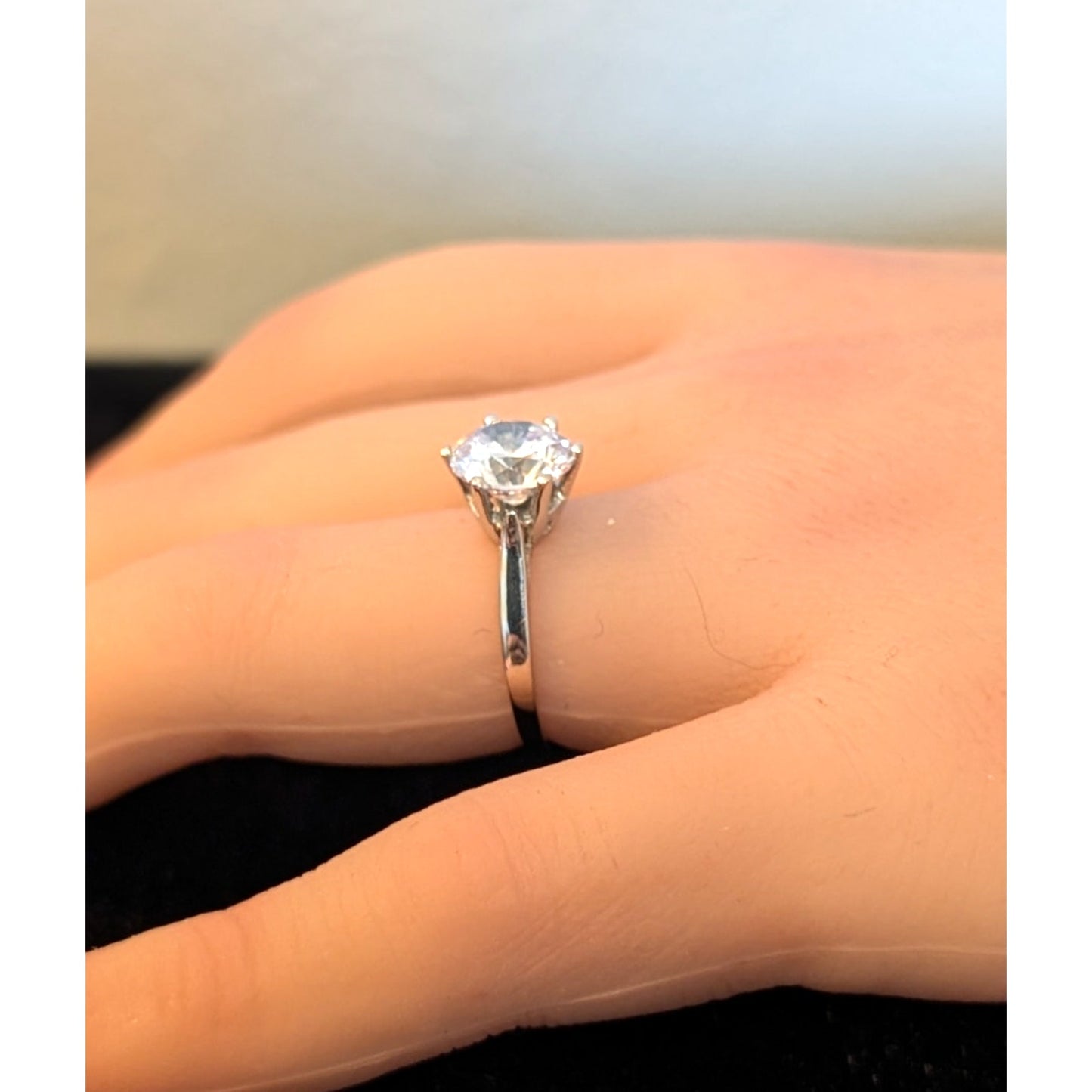 Six Prong Large CZ Solitaire 925 Sterling Silver Engagement Ring Size 4.75