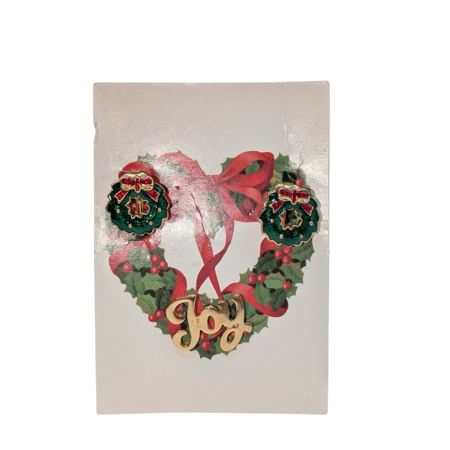 Mixed Lot of Christmas Joy Lapel Pin & Christmas Wreath Clip On Earrings NWT